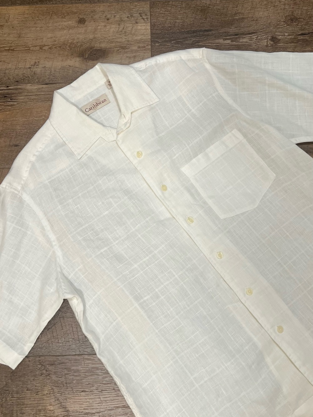 Caribbean Men's Short-Sleeve 100% Linen Button-Down Shirt - Off-White M